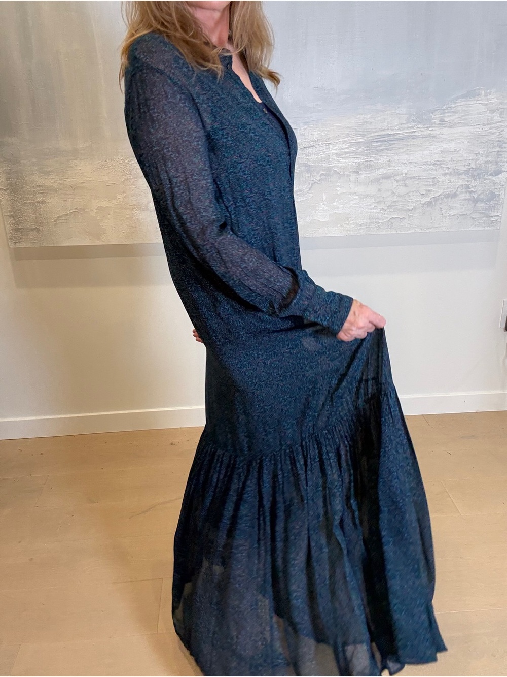Isabel Marant Etoile Dark Navy Long Tiered Maxi Dress